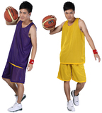 出口欧洲紫黄双面篮球服训练背心 网眼透气顺滑球衣 打比赛队服