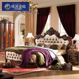 欧式床实木床新古典双人床1.8米气压高箱床雕花真皮美式家具