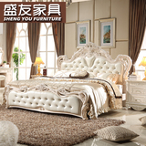 欧式床实木双人床1.8米真皮法式床储物高箱床田园公主床象牙白