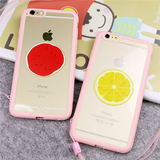 日韩粉边框iphone6硅胶透明手机壳苹果6plus挂绳水果5s硅胶保护套
