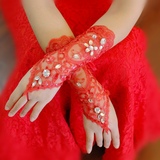 2016新款新娘手套红色白色蕾丝短款防晒手套结婚婚纱礼服配饰手套