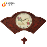 ZAMSHU/庄束中国风木质雕刻静音客厅挂钟复古中式摆钟图案定制diy