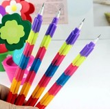 创意彩虹免削笔 多功能子弹头 积木导弹笔铅笔 百变变形 8节