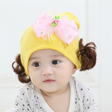 韩版女宝宝小女孩儿童婴儿套头假发帽子春秋季 新生儿女童0-1-3岁
