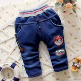 童装男童秋冬款裤子1-2-3岁半韩版针织牛仔冬装加绒卡通儿童长裤
