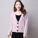 2016韩版新款毛衣开衫女秋季马海毛短款长袖针织衫v领外套披肩