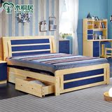 木桐居芬兰进口实木床 松木床公主床儿童床 带抽储物床高箱床