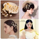 新 欧姿新娘花束金色结婚发饰套装韩式淡水珍珠新娘头饰头花饰品
