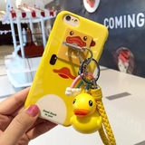 可爱大黄鸭发声挂件iphone6s手机壳 苹果6plus卡通挂绳支架保护套