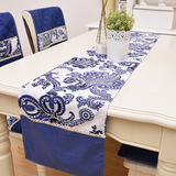 青花瓷套装创意中国风中式桌布桌旗 全棉布料印花蕾丝花边