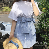 正品韩国代购minsshop 韩版假两件衬衫系腰连衣裙