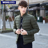 WOOG2005男士青年立领棉衣2015冬装新款修身潮男绿色棉服韩版外套