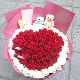 上海同城鲜花速递宣城花店福州订花厦门送花99红玫瑰白玫瑰送小熊