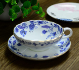 高骨瓷英式红茶荷口杯碟套装 欧式咖啡杯优雅金边高贵 青花款