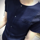2016港仔文艺 棉麻设计修身青少年男士短袖T恤 时尚潮男男式T恤