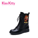 Kiss Kitty2015秋季新品通勤侧拉链圆头系带可爱小鹿舒适女中靴