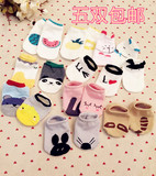 5双包邮韩国男女宝宝卡通造型船袜婴儿不对称防滑短袜子地板棉袜
