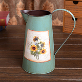 复古铁皮花瓶 法式乡村欧式 复古做旧铁艺铁皮园艺花器花插花桶