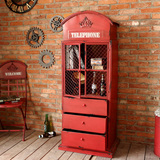 法慕小城欧式铁艺收纳柜家居房间装饰品电话亭置物架创意酒柜摆件