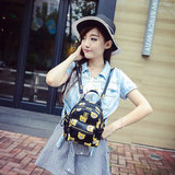 2015夏季新款韩国pu皮可爱维尼小熊双肩包潮女时尚铆钉小背包简约