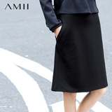 Amii[极简主义]2015秋冬新品A型弹力收腰纯色半身裙女11571760