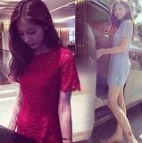 韩国代购2016夏装新款韩版修身蕾丝连衣裙短裙缕空气质打底裙女装