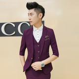 本色型男2016 夏季新款韩版修身7分袖西装纯色西服套装