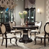 欧式餐桌实木圆形餐桌椅组合美式奢华饭桌新古典1桌6椅样板房家具