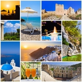 希腊圣托里尼爱琴海米克洛斯岛风景装饰画欧洲海滩小镇风景贴画芯