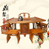实木带抽屉茶桌椅组合 扇形茶台餐桌功夫茶桌 中式多功能茶艺桌