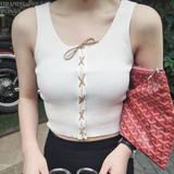 夏季女装韩版修身百搭系带短款针织衫外穿打底背心吊带无袖上衣潮