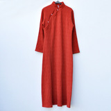 中国风女装手绘加厚纯棉提花旗袍长裙连衣裙