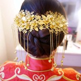 新娘中式古装头饰金色蝴蝶流苏龙凤褂发饰秀和服结婚礼服配件饰品