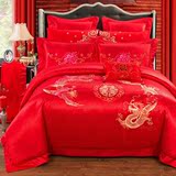 龙凤绸缎婚庆床品四件套大红色结婚套件八十六件套新婚礼床上用品