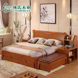 预林氏木业现代中式大床双人床1.8米带抽屉储物板式床成套BY1A