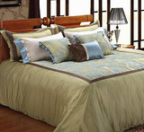 新中式家纺床上用品多件套新古典九件套 样板房床品套件芥末绿