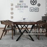复古美式小户型实木餐桌椅组合6人 简约北欧铁艺餐桌饭桌大长方桌