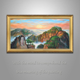 纯手绘泰山风景油画中式书房挂画定制壁画客厅巨幅竖版装饰画挂画