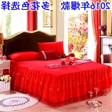 单件床罩结婚庆大红色蕾丝床裙床笠床单1.5m 1.8米特价夏天席梦思