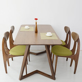 胡桃木色餐桌 简约日式实木餐桌椅组合北欧创意圆角餐桌