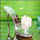 2016公主夏季超高跟防水台花朵透明凉拖鞋大码女细跟水晶凉鞋