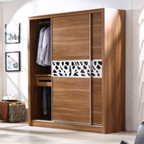 推拉滑移门衣柜 双门1.8米小户型木质现代简约宜家北欧风胡桃木色