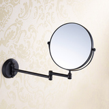 欧式全铜仿古化妆镜 黑色浴室壁挂折叠式美容镜子双面伸缩放大镜