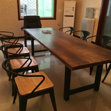 御家居铁艺复古实木餐桌椅组合酒店咖啡厅仿古松木餐桌实木桌椅