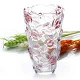 水晶玻璃花瓶 玫瑰花彩色花瓶 外贸正品 节日礼物礼品 特价促销