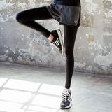 韩国健身房假两件运动裤女秋冬天束腿跑步短裤黑色紧身瑜伽衣服装
