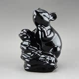 十二生肖黑色老鼠 招财鼠 陶瓷12生肖鼠 摆件 风水用品黑鼠工艺品