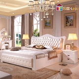 简约实木橡胶木床白色软包1.8米高箱储物床婚床欧式双人雕花家具