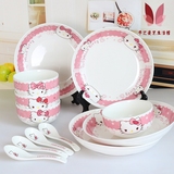 韩式碗盘套装凯蒂猫卡通可爱陶瓷餐具家用碗盘勺礼品