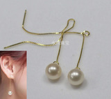水清珠宝8-9mm天然淡水珍珠耳线 925银耳环 圆形珍珠 三色可选